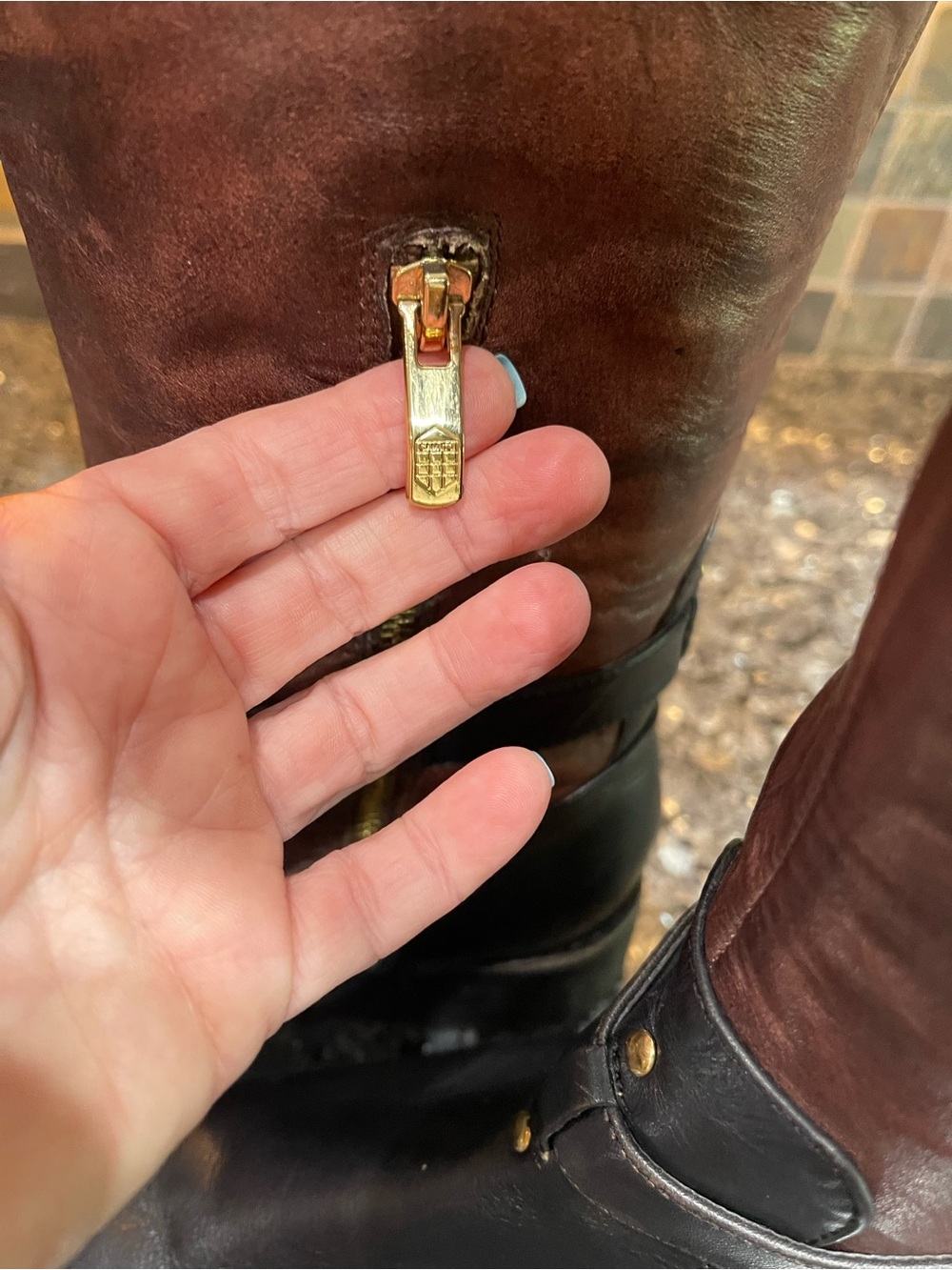 Vince Camuto Flavian Riding Boots Black and Brown Crest Two-Tone 10 - Picture 5 of 16